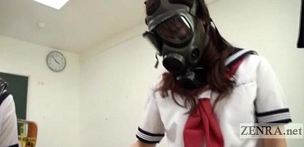  CFNM Gas Mask Japanese schoolgirls inspection Subtitled